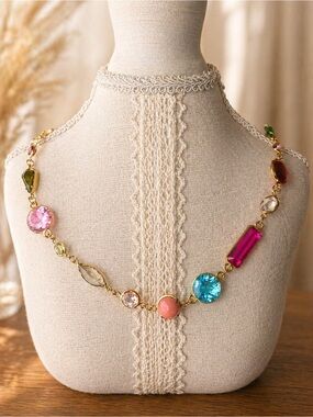 Multi-Color Gemstone Link Necklace - Women Jewelry